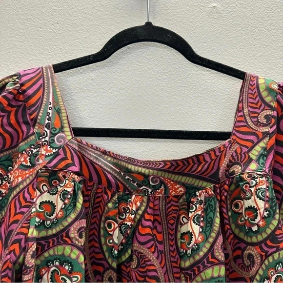 Anna Sui Paisley Y2K Square Neck 100% Silk Peasant Top Blouse Sz Small GUC - Picture 5 of 9